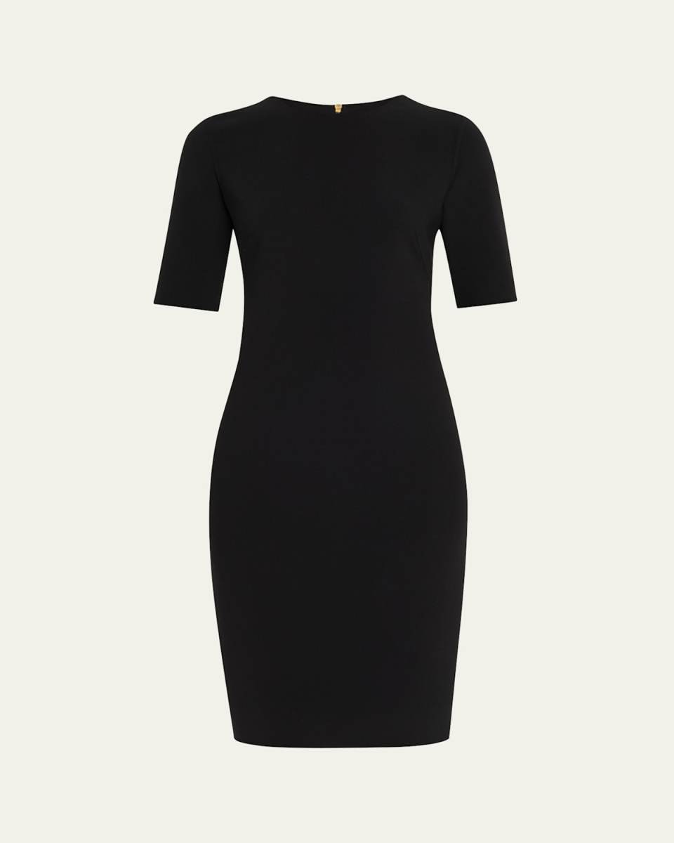 Short-Sleeve Wool Crepe Stretch Dress